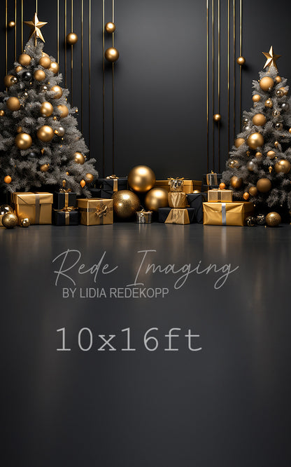 Avezano Luxury Gold and Black Christmas Photography Backdrop Designed By Lidia Redekopp