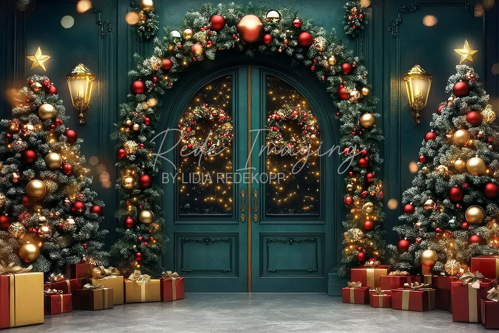 Avezano Green Door Christmas Decor Photography Backdrop Designed By Lidia Redekopp