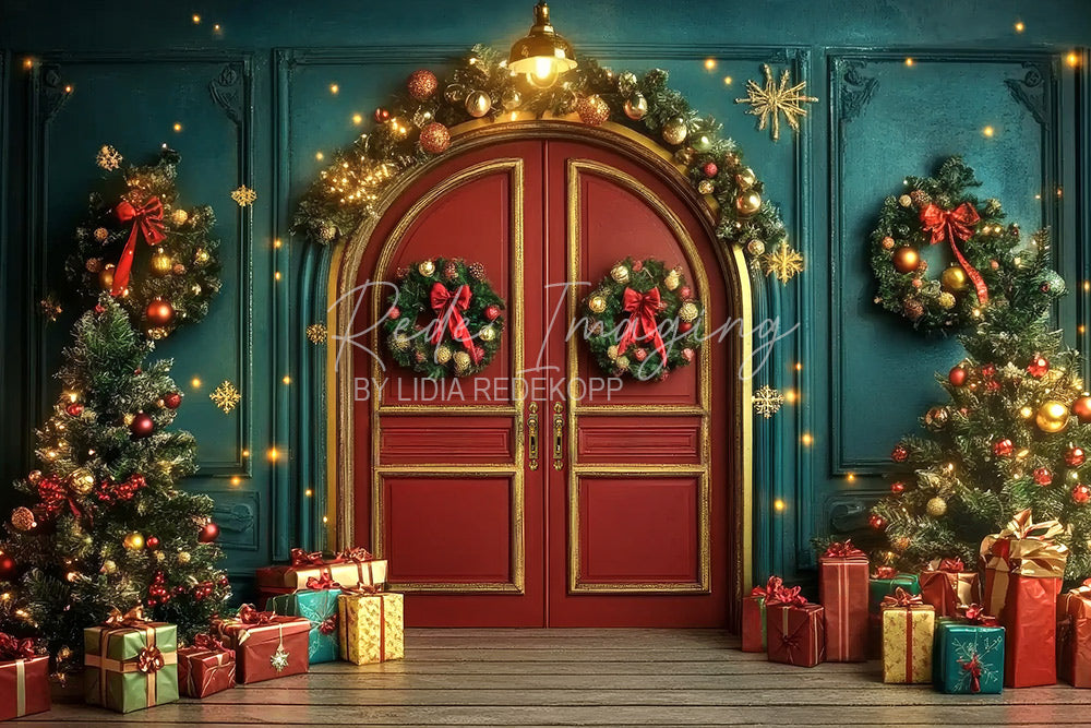 Avezano Red Door Christmas Wreath Photography Backdrop Designed By Lidia Redekopp