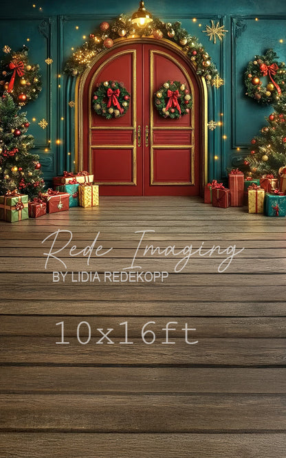 Avezano Red Door Christmas Wreath Photography Backdrop Designed By Lidia Redekopp
