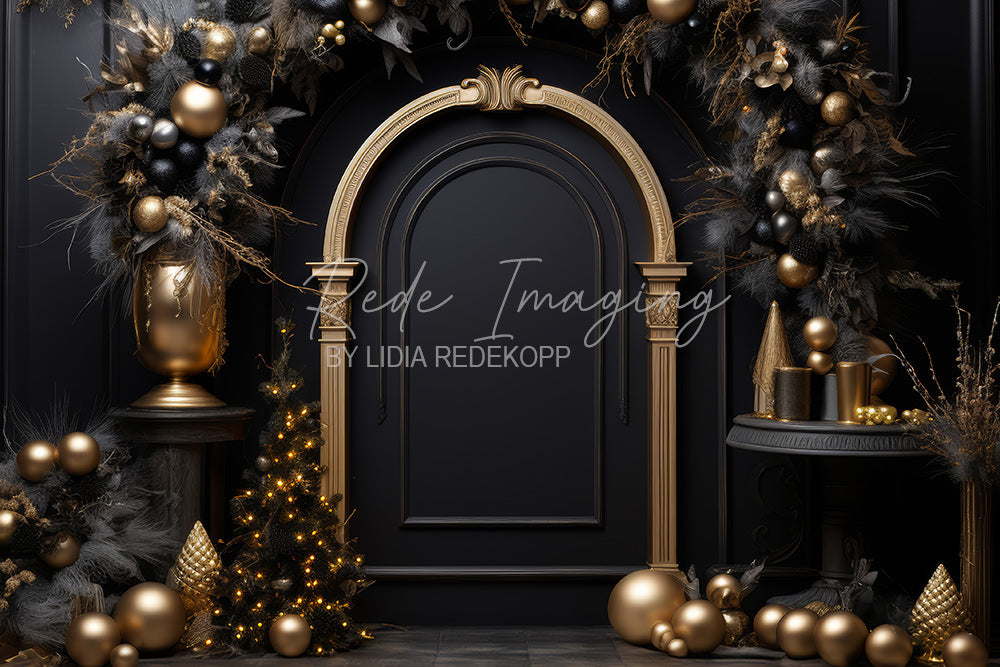 Avezano Black and Gold Arch Christmas Photography Backdrop Designed By Lidia Redekopp