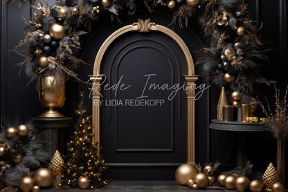 Avezano Black and Gold Arch Christmas Photography Backdrop Designed By Lidia Redekopp