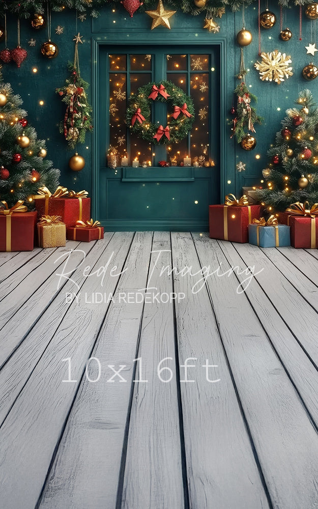 Avezano Green Door and Gift laden Christmas Photography Backdrop Designed By Lidia Redekopp