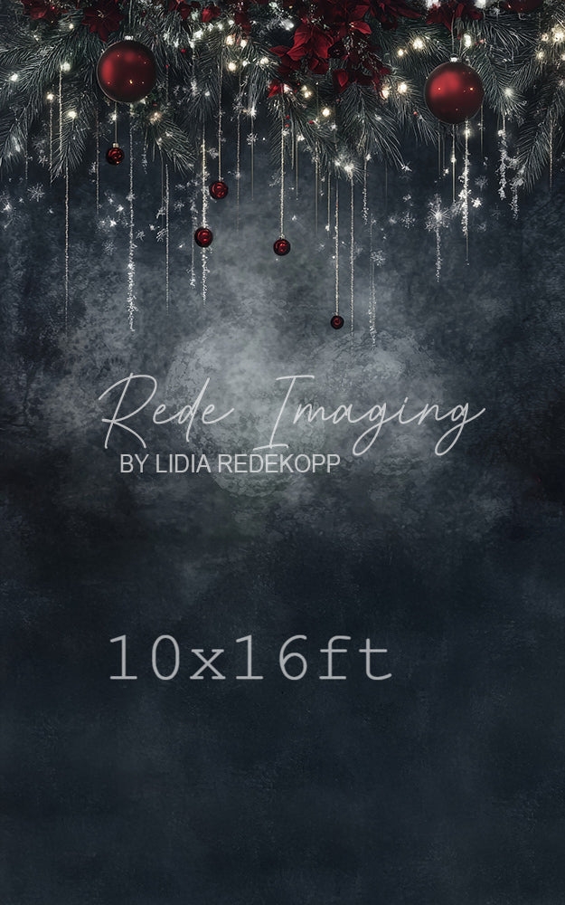 Avezano Red Ornament and Pine Branch Christmas Photography Backdrop Designed By Lidia Redekopp