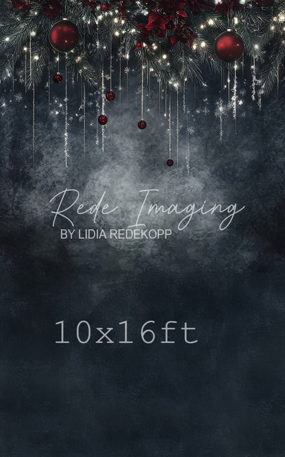 Avezano Red Ornament and Pine Branch Christmas Photography Backdrop Designed By Lidia Redekopp