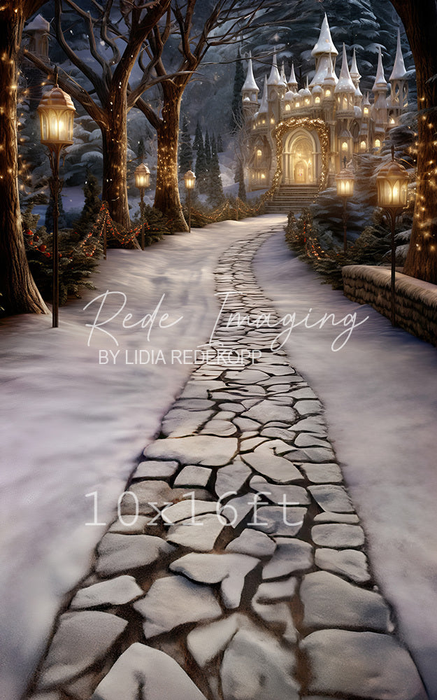 Avezano Snowy Castle Path Christmas Photography Backdrop Designed By Lidia Redekopp