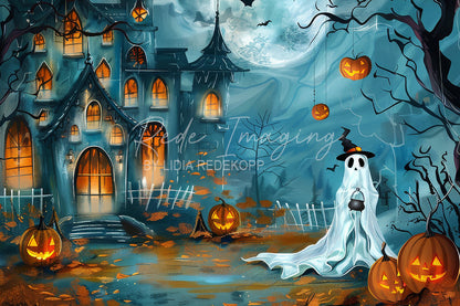 Avezano Haunted House and Ghost Halloween Photography Backdrop Designed By Lidia Redekopp