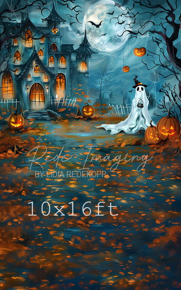 Avezano Haunted House and Ghost Halloween Photography Backdrop Designed By Lidia Redekopp