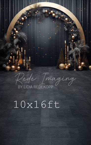 Avezano Black and Gold Arch Candlelight Photography Backdrop Designed By Lidia Redekopp