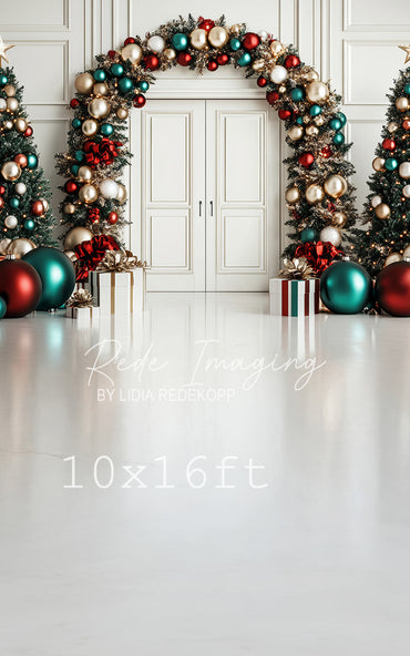 Avezano Colorful Ornament Arch and Tree Christmas Photography Backdrop Designed By Lidia Redekopp
