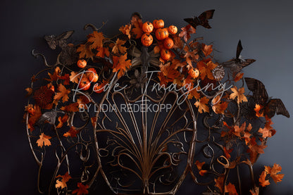 Avezano Dark Wall Autumn Leaf and Pumpkin Photography Backdrop Designed By Lidia Redekopp
