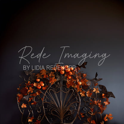 Avezano Dark Wall Autumn Leaf and Pumpkin Photography Backdrop Designed By Lidia Redekopp