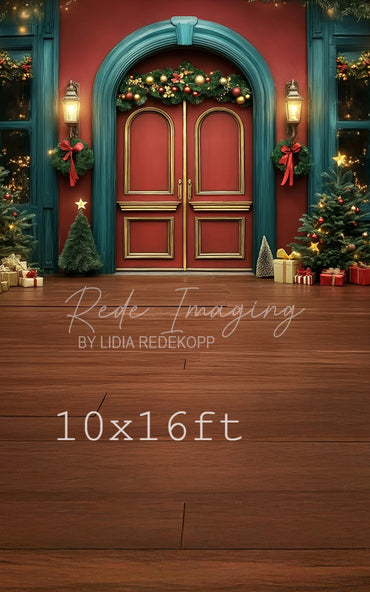 Avezano Red and Teal Door Christmas Photography Backdrop Designed By Lidia Redekop