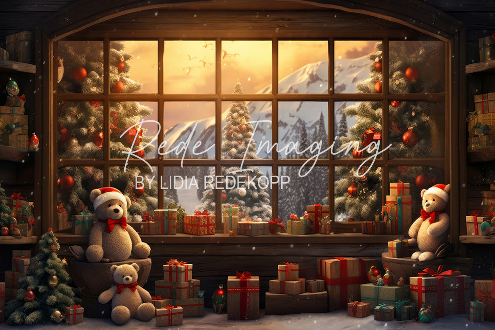 Avezano Christmas Teddy Bear Gift Window Photography Backdrop Designed By Lidia Redekopp