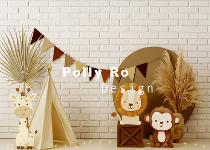 Avezano Safari Animal and Teepee Backdrop Designed By Polly Ro Design