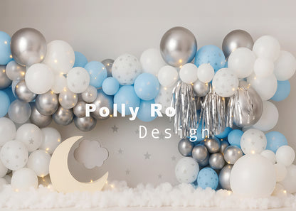 Avezano Blue Moon and Star Balloon Backdrop Designed By Polly Ro Design