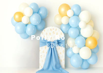 Avezano Blue Bow and Balloon Backdrop Designed By Polly Ro Design
