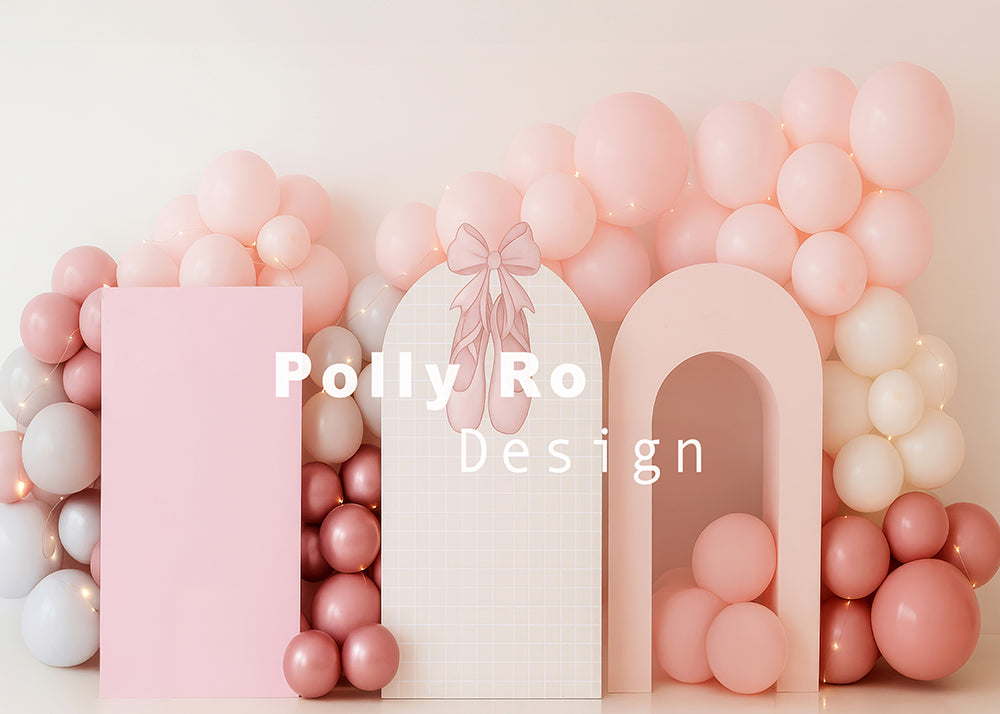 Avezano Pink Balloon and Ballet Shoe Cakesmash Backdrop Designed By Polly Ro Design