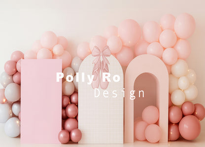 Avezano Pink Balloon and Ballet Shoe Cakesmash Backdrop Designed By Polly Ro Design
