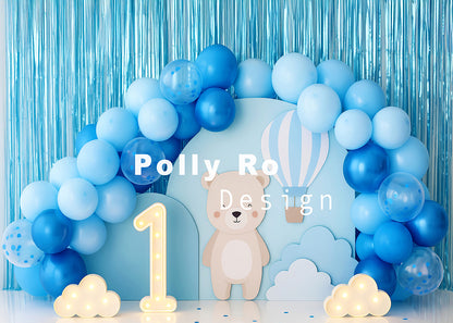 Avezano Blue Bear and Hot Air Balloon Cakesmash Backdrop Designed By Polly Ro Design