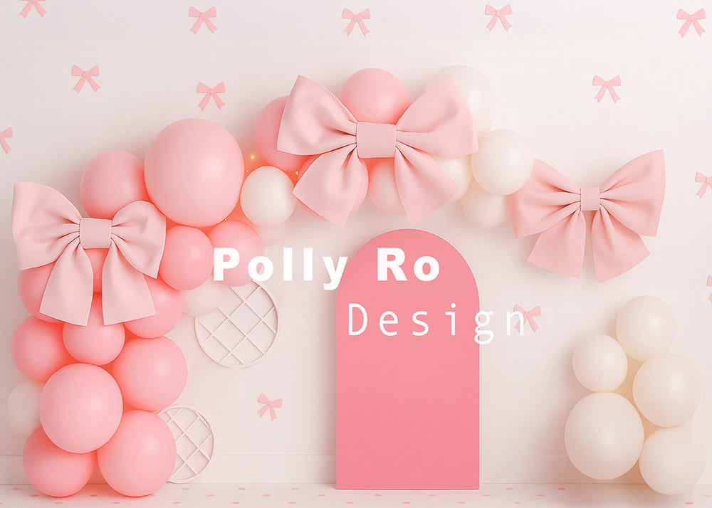 Avezano Pink Bow and Balloon Cakesmash Backdrop Designed By Polly Ro Design