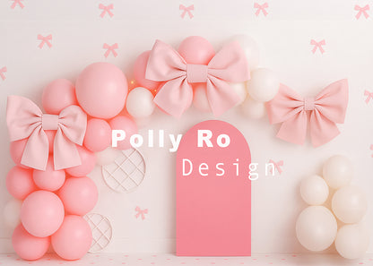 Avezano Pink Bow and Balloon Cakesmash Backdrop Designed By Polly Ro Design