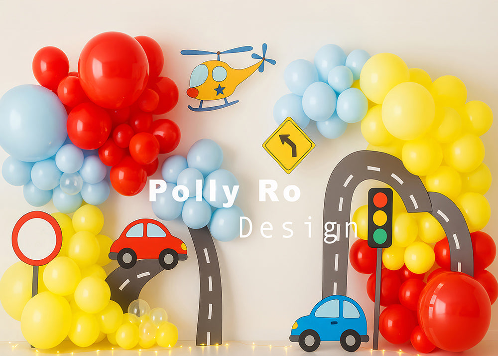 Avezano Traffic and Balloon Backdrop Designed By Polly Ro Design