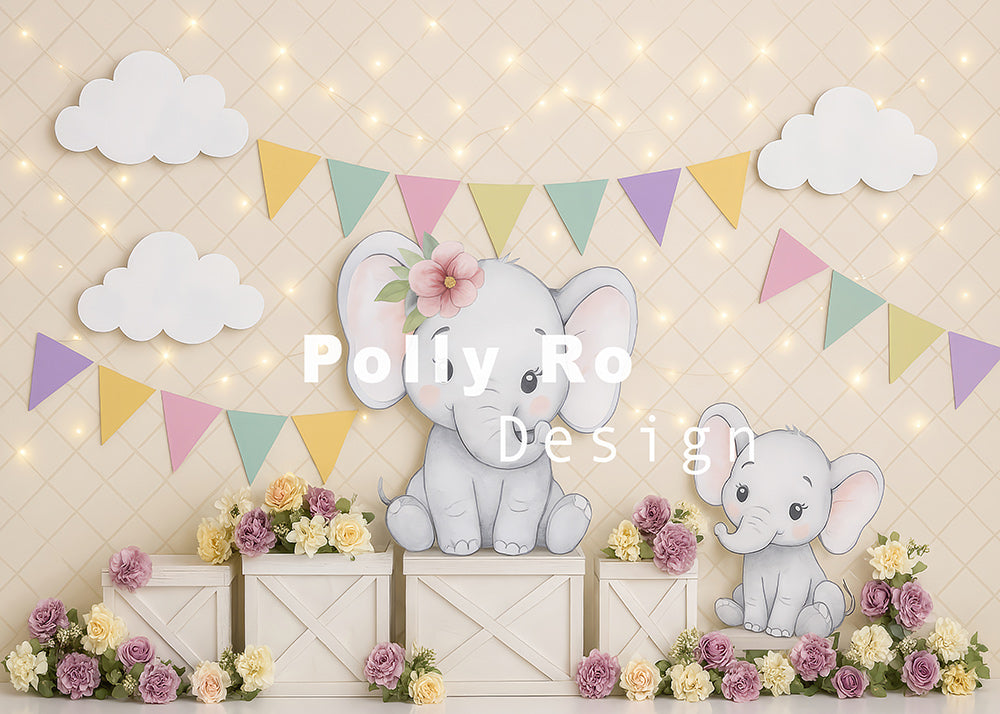 Avezano Elephant and Bunting Backdrop Designed By Polly Ro Design