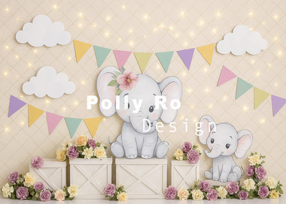 Avezano Elephant and Bunting Backdrop Designed By Polly Ro Design