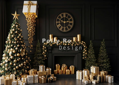 Avezano Black and Gold Christmas Backdrop Designed By Polly Ro Design