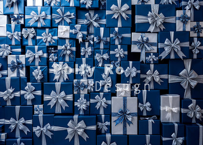 Avezano Blue and Silver Gift Box Backdrop Designed By Polly Ro Design