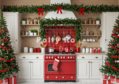 Avezano Christmas Red and White Color Kitchen Backdrop Designed By Polly Ro Design
