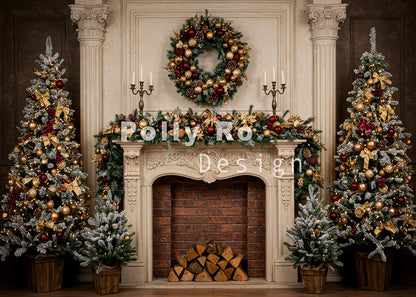 Avezano Vintage Christmas Fireplace Backdrop Designed By Polly Ro Design