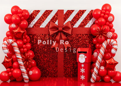 Avezano Red Sequin Gift Christmas Backdrop Designed By Polly Ro Design