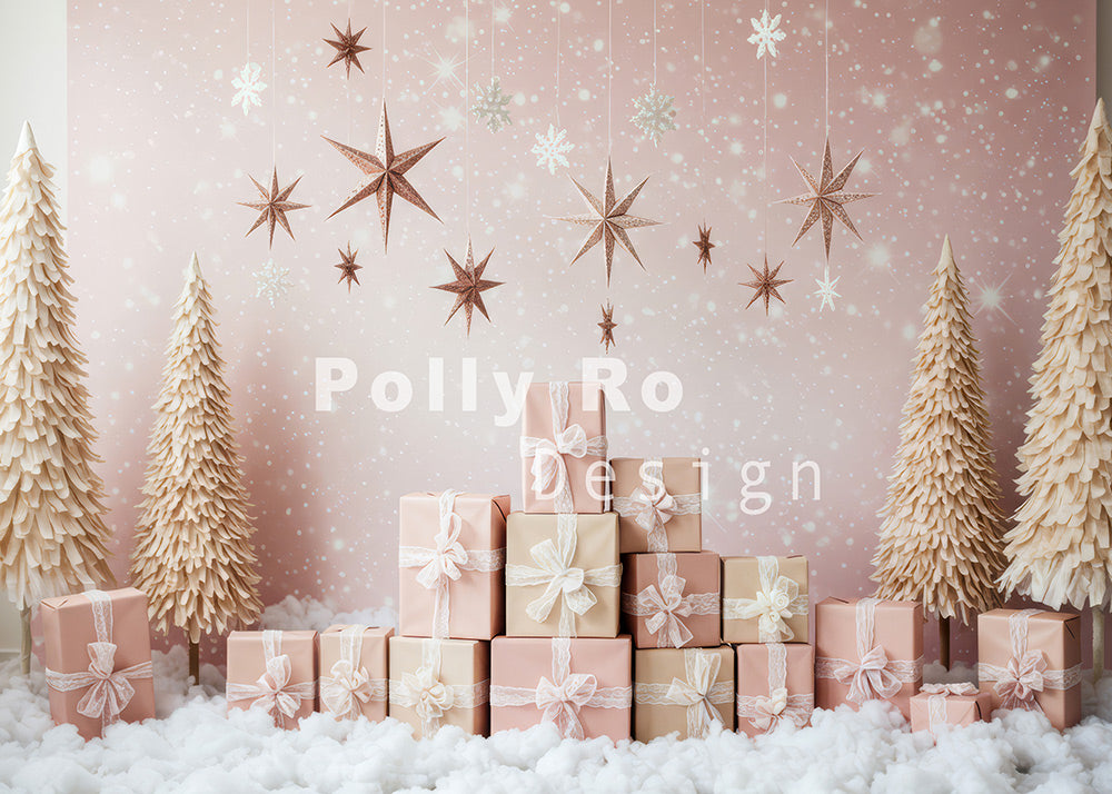 Avezano Pink Christmas Gift Backdrop Designed By Polly Ro Design