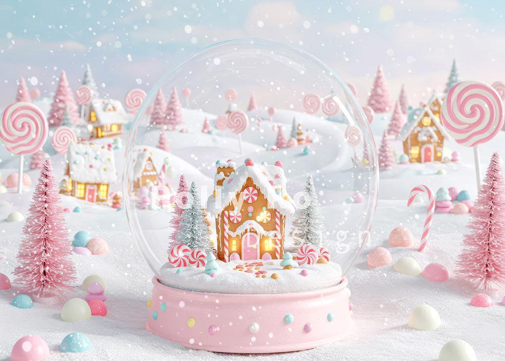 Avezano Pink Candy Snow Globe Christmas Backdrop Designed By Polly Ro Design