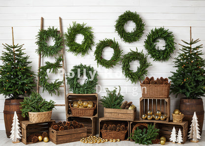 Avezano Green Wreath Christmas Backdrop Designed By Polly Ro Design