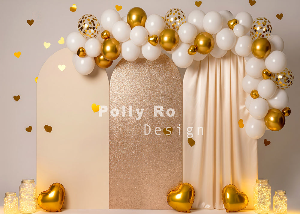 Avezano Gold Heart Valentine's Day Backdrop Designed By Polly Ro Design