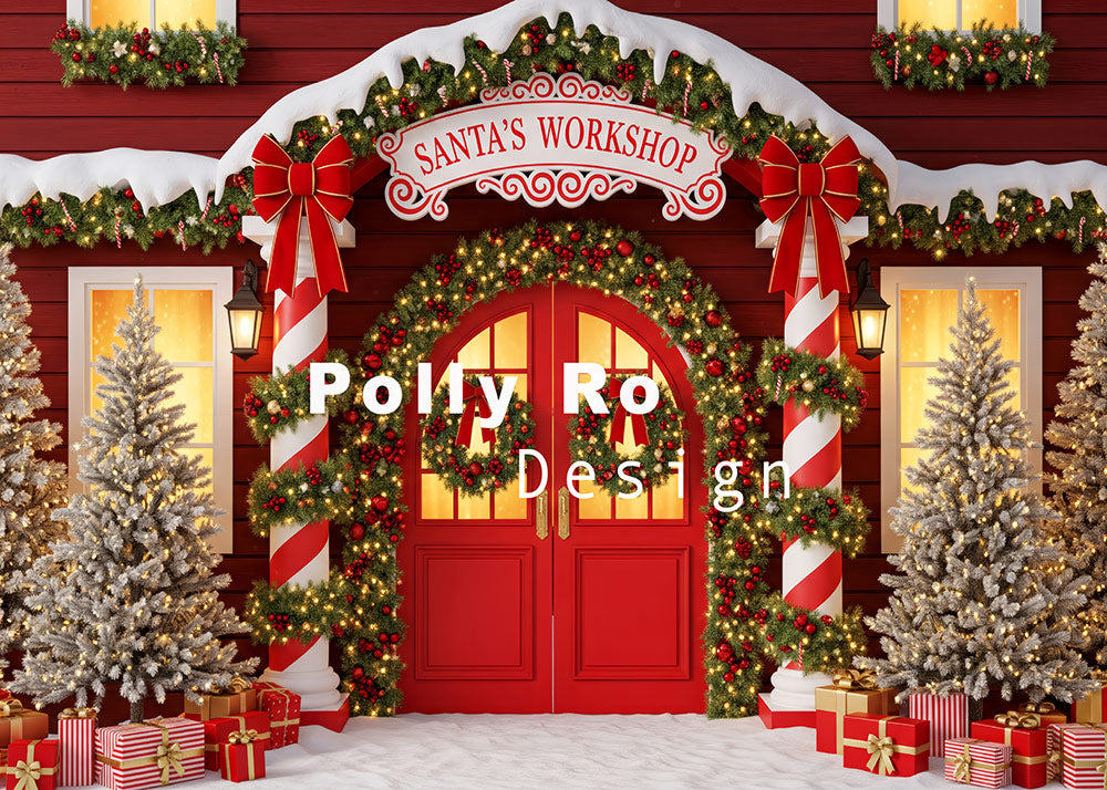 Avezano Red Door Santa's Workshop Christmas Backdrop Designed By Polly Ro Design