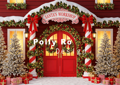 Avezano Red Door Santa's Workshop Christmas Backdrop Designed By Polly Ro Design