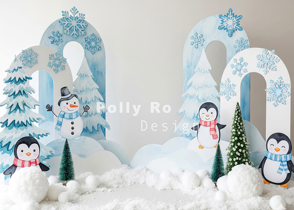 Avezano Winter Snowman Penguin Theme Backdrop Designed By Polly Ro Design
