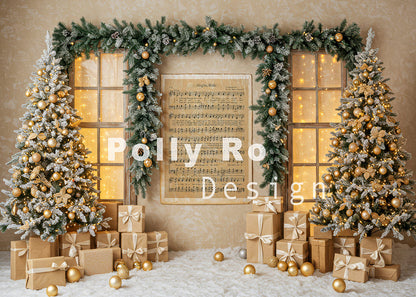 Avezano Golden Christmas Tree Music Sheet Backdrop Designed By Polly Ro Design