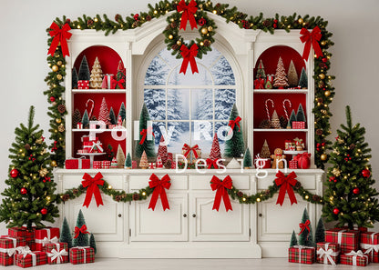 Avezano Red Bow Christmas Cabinet Backdrop Designed By Polly Ro Design