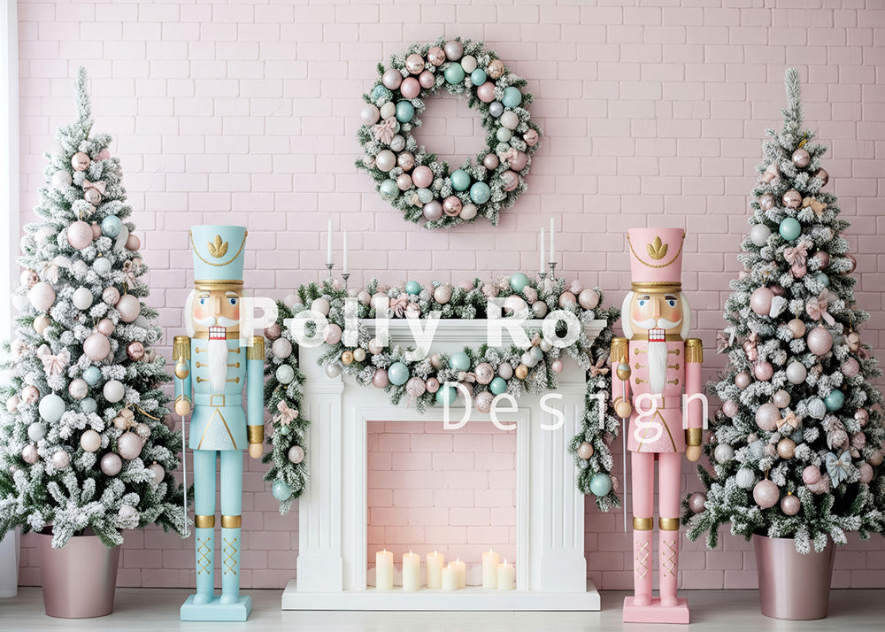Avezano Pastel Nutcracker Fireplace Christmas Backdrop Designed By Polly Ro Design