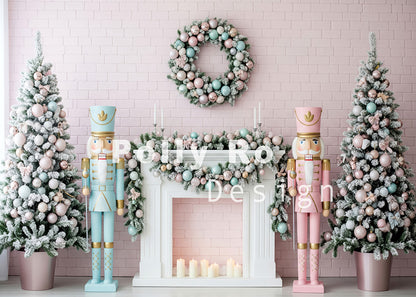 Avezano Pastel Nutcracker Fireplace Christmas Backdrop Designed By Polly Ro Design