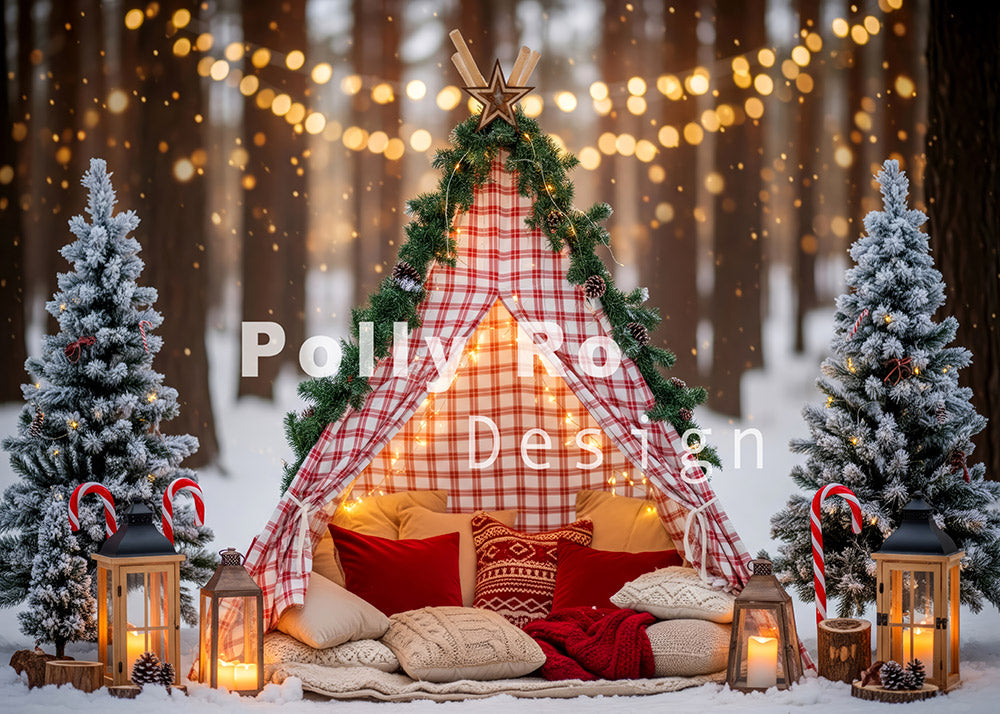 Avezano Plaid Tent Snowy Forest Christmas Backdrop Designed By Polly Ro Design
