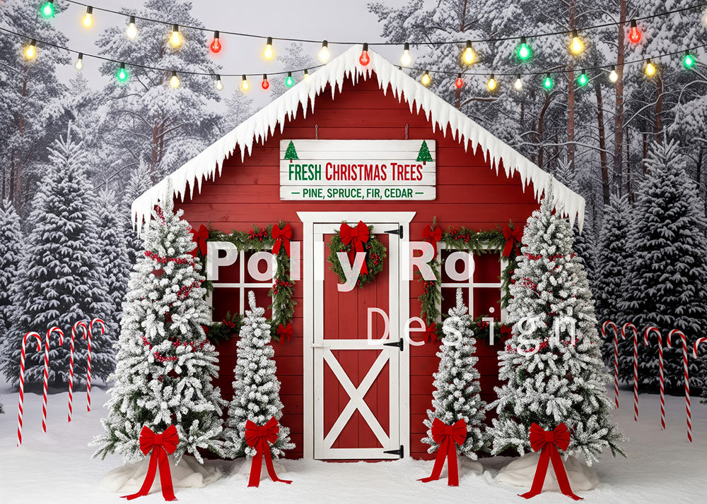 Avezano Red Christmas Tree Shed Backdrop Designed By Polly Ro Design
