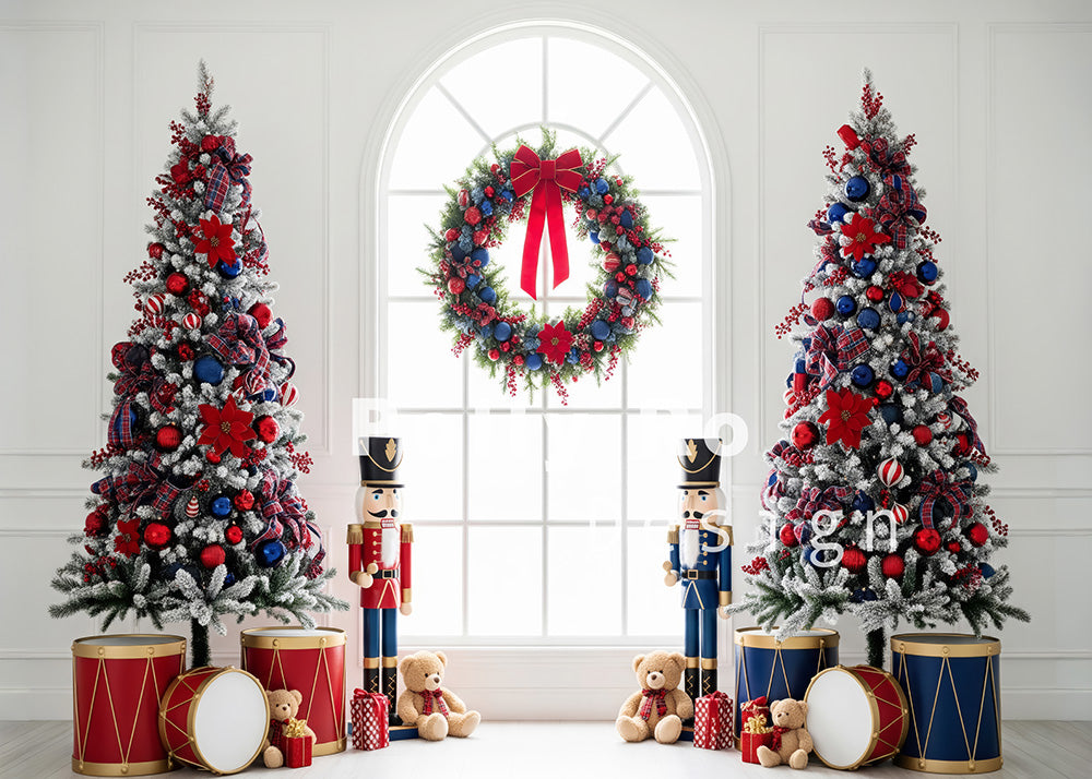 Avezano Red Blue Nutcracker Christmas Tree Backdrop Designed By Polly Ro Design