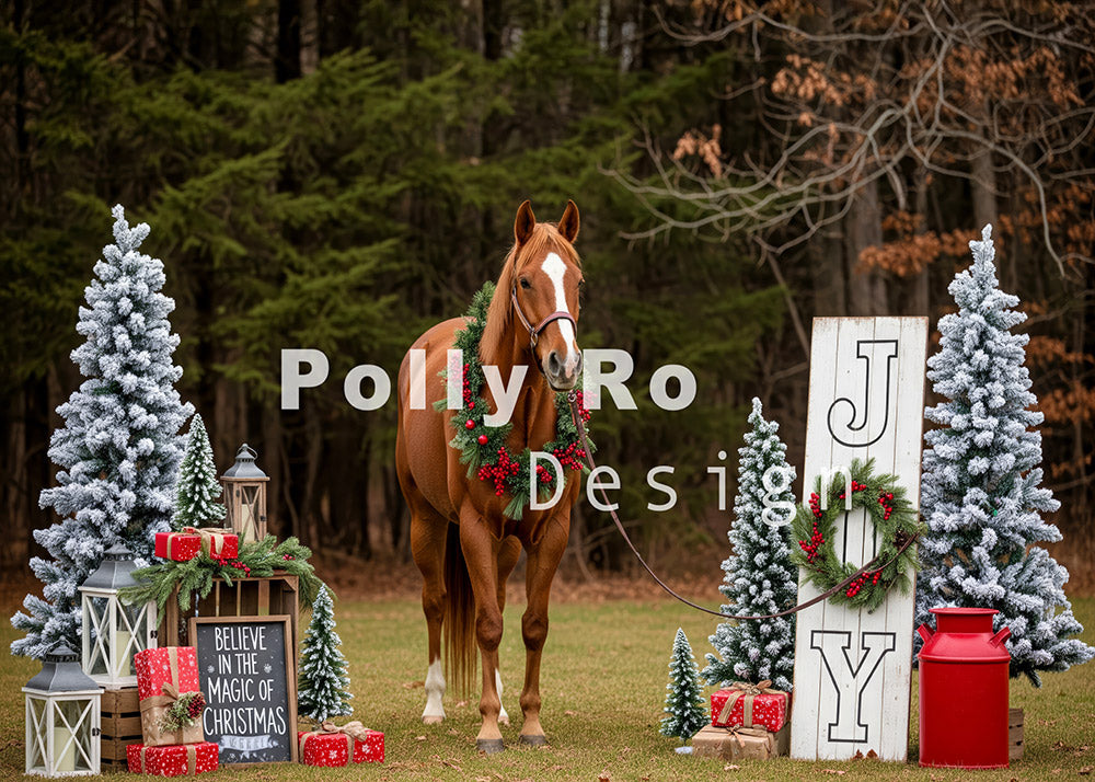 Avezano Horse Christmas Forest Photography Backdrop Designed By Polly Ro Design