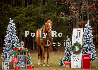 Avezano Horse Christmas Forest Photography Backdrop Designed By Polly Ro Design